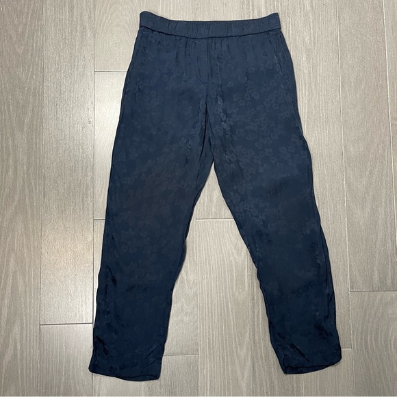 Theory Slim Pull On Pant in Viscose Jacquard Floral Navy Blue Ankle Trousers 6 - Picture 9 of 15